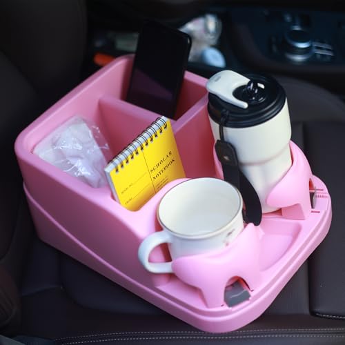 Universal Center Console Organizer for Truck Bench Seat & SUV, Truck Floor Console with Expandable Cup Holders, Fits Silverado Minivan, Stable Transmission Hump Storage Box for Car Backseat (Pink) - color: Pink
