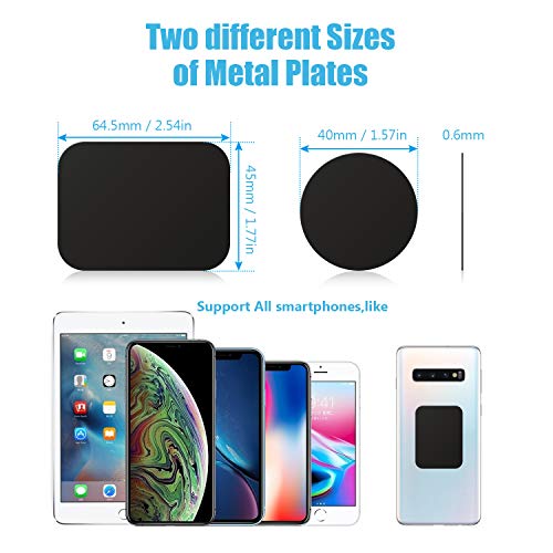 Mount Metal Plate with Adhesive for Magnetic Cradle-Less Mount by WixGear - X4 Pack 2 Rectangle and 2 Round (Compatible with Magnetic mounts) (Black) - color: Black