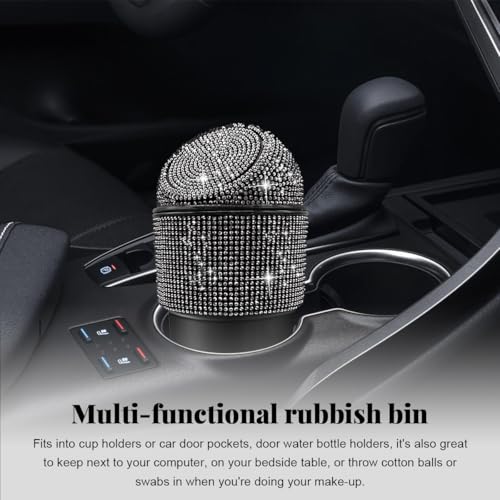 Yourkar Bling Car Trash Can with Lid, Sparkling Crystal Auto Garbage Can with Leak-Proof Lid, Multipurpose Waterproof Trash Bin for Automotive Home Office Kitchen Bedroom (Black) - color: Black