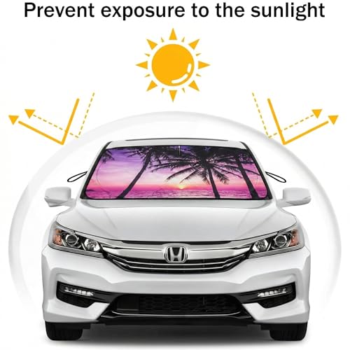 eygeufg Windshield Shade, Car Sun Shade for Front Windshield (Purple Sunset，Large - color: Purple Sunset, size: Medium