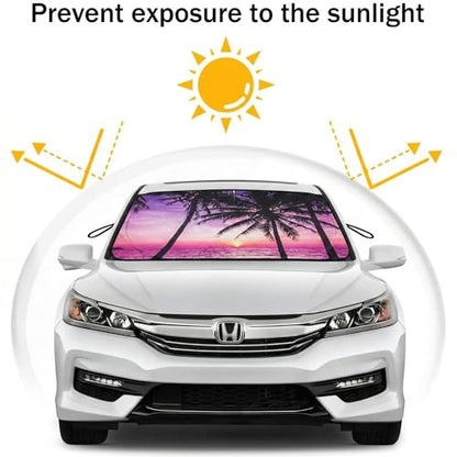 eygeufg Windshield Shade, Car Sun Shade for Front Windshield (Purple Sunset，Large - color: Purple Sunset, size: Medium
