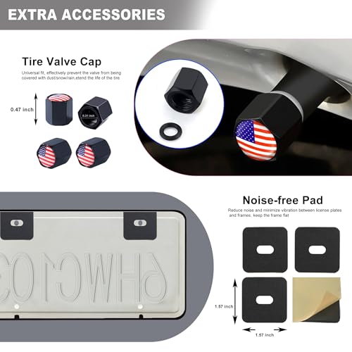 American Flag License Plate Frame, Premium Fashion Matte Aluminum Holder with 2 Holes, 2 Pcs US Flag Universal Car Frame Waterproof Rust-Proof, Including Screws, Caps and Rattle Proof Pads - color: US Flag