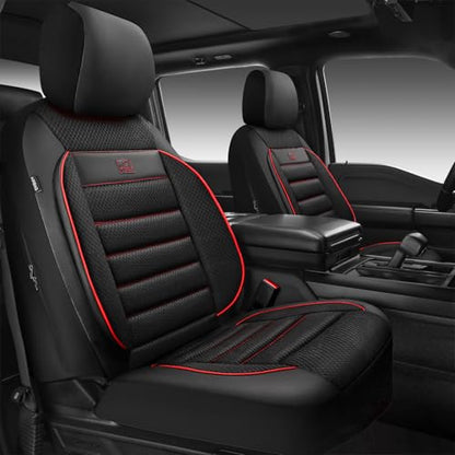 CAR PASS 3D Foam Leather Car Seat Covers Two Front Seats only, Air Mesh Thick Seat Covers, All Weather Car Seat Cover Comfort & Protection for Truck,SUV,Sedan,Van, Airbag Compatible Red - color: Black Red Front