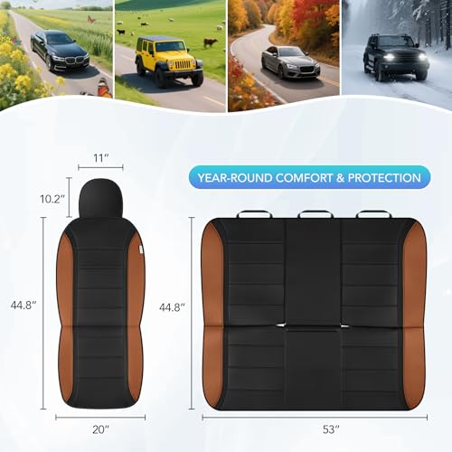 Road Comforts Leather Seat Covers, Breathable Car Seat Covers Full Set for Men,Airbag Compatible, Automotive Seat Covers Set Universal Fit Most Cars,Vans,Truck,SUV - color: Brown Full Set