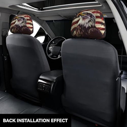 2PCS Car Headrest Cover American Flag Vehicle Head Rest Protector USA Flags Universal Cars Interior Accessories Patriot Star Stripe Red Head Rest Wrap Protection - color: Flags and Eagle