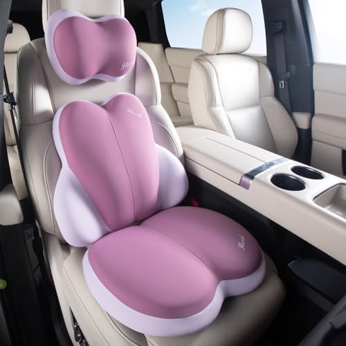 FLORICH 3 PCS Seat Cushion for Carseat Lumbar Support Pillow Car Neck Headrest Pillows Ultrathick Memory Foam Seat Pads Pressure Relief Back Cushion for Office Chair(Purple) - color: Purple, size: Cushion+lumbar+headrest