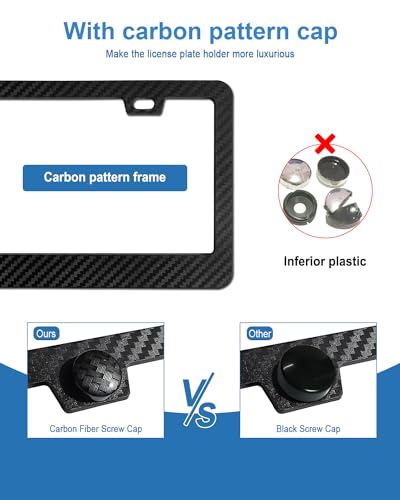 Carbon Fiber License Plate Frames- Black Plastic Car Tag Holder, 2 Pack 2 Hole Front Rear Bracket with Screw Caps and Car Door Handle Stickers - style: Black-Wide Frame