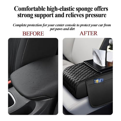 HZEL 5-in-1 Car Center Console Cover, Multifunctional Vehicle Armrest Box Mat with 2 Storage Bags Tissue Box Cup Holder Phone Slot, Automotive Interior Arm Rest Cover, Universal Fit (Gray) - color: Grey