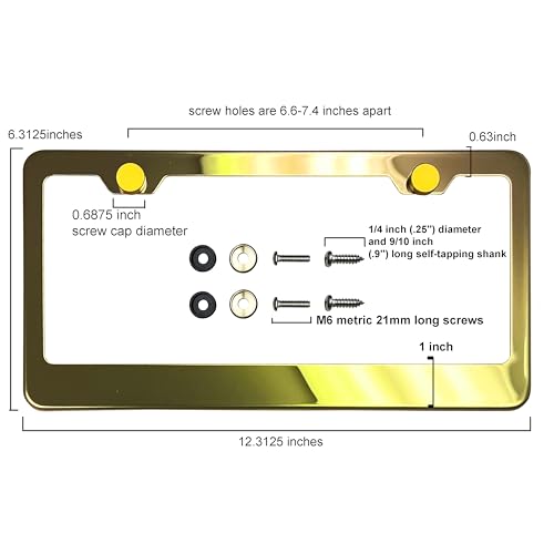 T304 Stainless Steel License Plate Frame – 8K Mirror Polish Finish, Rust-Resistant, Slim Design, Universal Fit, Includes Screw Caps, Washers & Stainless Steel Screws (Gold) - color: Gold