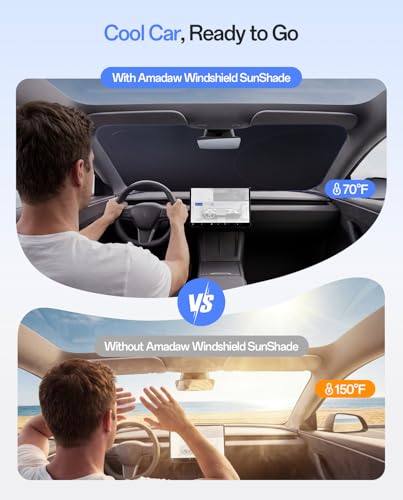 Windshield Sun Shade | Double-Layer UV Block & Heat Insulation | Keeps Car Cool & Protects Interior, Foldable Reinforced Memory Steel Frame, Easy Storage with Bag, L Size 64" L x 34" W - size: L | 64"L x 34"W