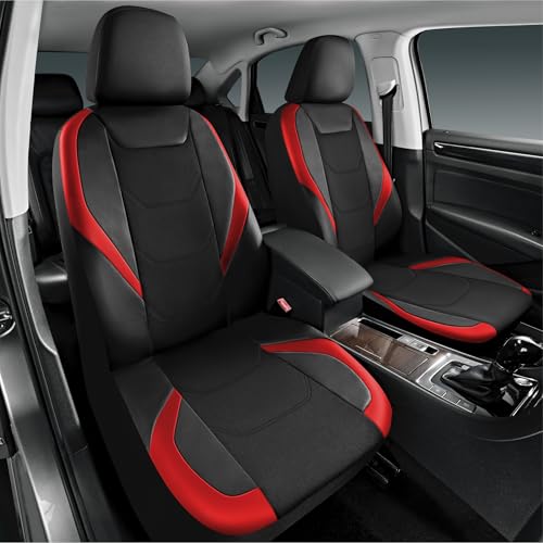 Road Comforts Car Seat Cover, Leather Mesh Front Seat Cover, Universal Fit for Most Cars, SUVs, Trucks, and Vans, Airbag Compatible - Red 2Pcs Pack - color: Red Front, size: Front