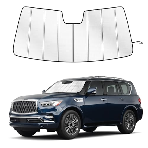 Windshield Sun Shade for in-finiti QX80 2014-2024 Custom Fit Accordion Folding Design Window Sunshade Car Accessories, Full Coverage Sun Visor Protector - Blocks 99% UV Rays - size: Infiniti QX80 2014-2024