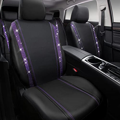 CAR PASS Bling Diamond Car Seat Covers Full Set,Shining Rhinestone Waterproof Faux Leather,Rear with Zipper,Universal Fit Automotive Glitter Crystal Sparkle Strips for Women,Violet Purple Rhinestone - color: Black Violet Diamond, size: Full Set