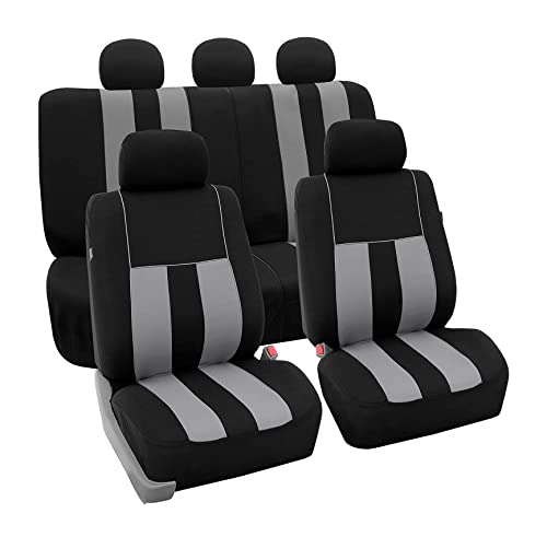 FH Group Striking Striped Car Seat Covers – Full Set, Universal Fit for Front Low Back Seats, Airbag Compatible, Rear Split Bench, Washable Seat Covers for Cars, SUVs, Vans, Sedans – Gray - color: Gray, size: Full Set