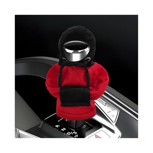 Car Gear Shift Cover, Funny Mini Auto Shift Knob Hoodie Fashionable Sweater Shirt, Universal Winter Warm Gear Shifter Stick Protector Cute Decoration for Cars Trucks SUVs (Red & Black) - color: Red & Black
