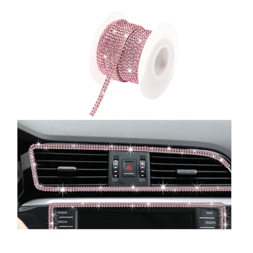 Ohleats Bling Car Trim Self Adhesive, 16.4 Ft Auto Interior Exterior Crystal Rhinestone Decoration Strip Decal, Glitter Trim Strips Line Molding for Dashboard, Car Accessories (Pink) - color: Pink