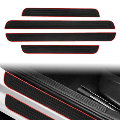 4 Pieces Universal Car Door Sill Protectors Anti Scratch and Waterproof Door Edge Guards for Car Truck SUV PVC Threshold Protector Cover Black with Red Edge