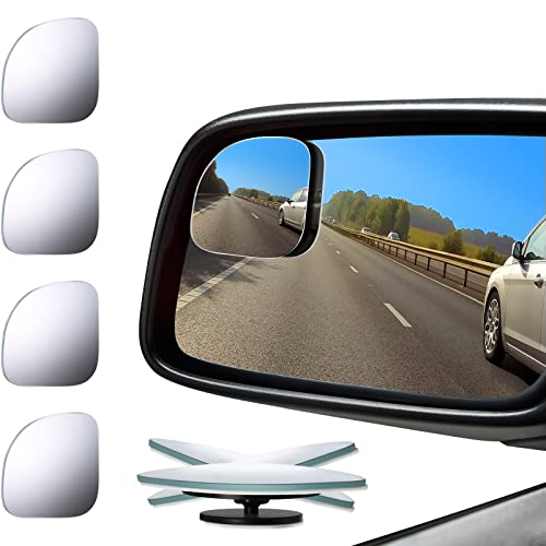 Mudder 4 Pcs Blind Spot Automobile Car Mirror Glass Frameless Convex Mirror Blindspot Side Blindspot Rearview Wide-angled Rear View Mirrors with Adjustable Stick for Suv Trucks Car Accessories