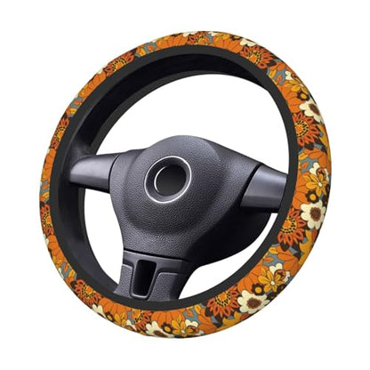 Bohemian Flowers Elastic Steering Wheel Cover, Non-Slip Breathable Neoprene Steering Wheel Covers, Women Car Accessories, Universal 15 Inch Fit Auto, Suvs, Truck - color: Bohemian Flowers