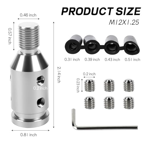 M12x1.25 Shift Knob Adapter, Aluminum Gear Shift Adapter Kit with 4-Sizes Hoses, Universal Gear Shift Knob Cover for Non-Threaded Manual Shifters, Car Stick Shift Knob Adapter (Silver) - color: Silver