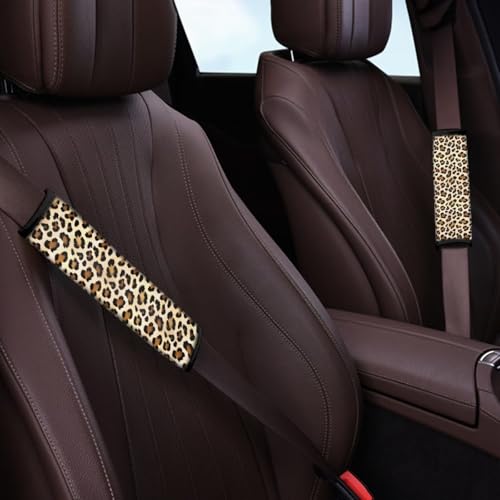 Brown Leopard Print Universal Seat Belt Pads 2-Pack Soft Car Safety Seat Belt Strap Shoulder Pad Comfortable Car Interior Automotive Fit Most Cars, Truck, Suv, or Van - color: Brown Leopard Print
