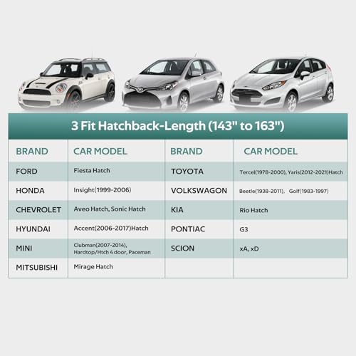 Car Covers for Hatchback Waterproof All Weather, Universal Fit for Mini Cooper, Toyota Yaris, Kia Rio, Mirage, Ford Fiesta, Rain Winter Sun Protection. (Length: 143"-163") - size: 3 Fit Hatchback-Length (143" to 163")