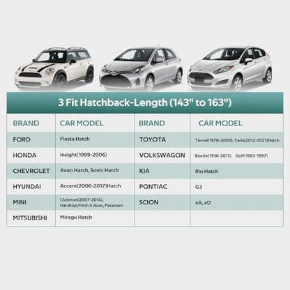 Car Covers for Hatchback Waterproof All Weather, Universal Fit for Mini Cooper, Toyota Yaris, Kia Rio, Mirage, Ford Fiesta, Rain Winter Sun Protection. (Length: 143"-163") - size: 3 Fit Hatchback-Length (143" to 163")