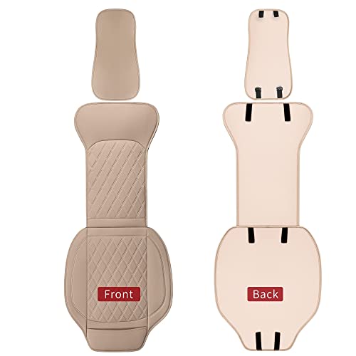 Universal Front Leather Car Seat Covers 2 Pcs Luxury Seat Covers, Anti-Slip Waterproof Auto Driver Cushions Fit SUV Pickup Van Sedan, Chevy Silverado GMC Sierra Dodge Ram Tacoma Ford - color: Beige Yellow-FRONT PAIR
