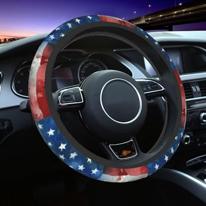 4th of July Flag Steering Wheel Covers Non Slip Neoprene Universal 15 Inch Steering Wheel Protector Car Cover for Men Women - color: 4th Of July Flag