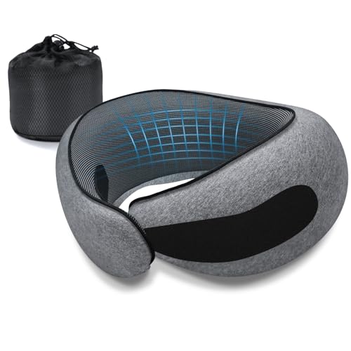Neck Travel Pillows for Airplanes Memory Foam Neck Comfort Pillow Compact Ergonomic Design Sleeping Essentials for Long Flights Car Rides and Home Use (Grey) - color: Grey