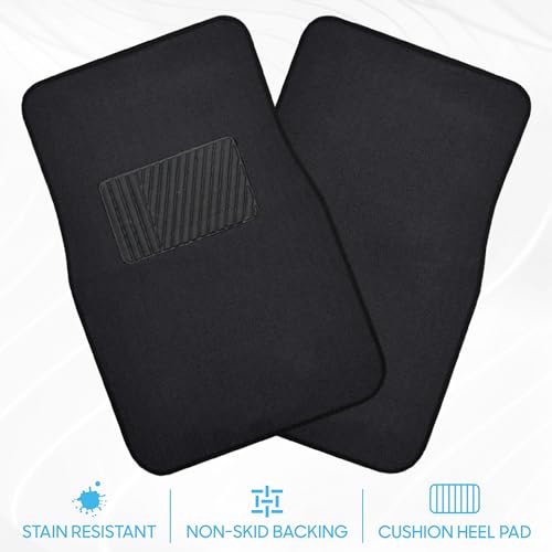 BDK Premium 4PC Set of Carpet Car Floor Mats with Vinyl Safety Heel Pad for Car, Truck, SUV, Coupe Sedan, Black (MT-100-BK) - color: Black