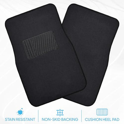 BDK Premium 4PC Set of Carpet Car Floor Mats with Vinyl Safety Heel Pad for Car, Truck, SUV, Coupe Sedan, Black (MT-100-BK) - color: Black