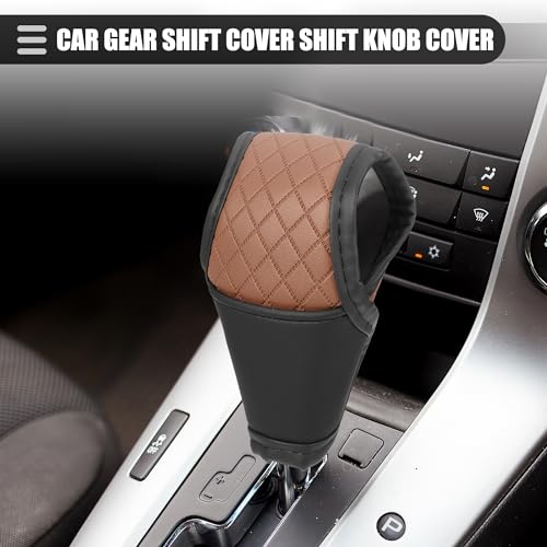 Motoforti Universal Car Gear Shift Cover Shift Knob Cover Gear Stick Cover Automatic Shift Gear Cover, Fashionable, Faux Leather, Black Brown