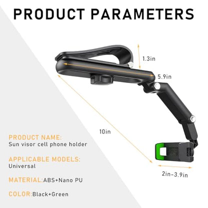 Rotatable and Retractable Car Phone Holder - 1080 Multifunction Sun Visor Universal 360 Rotating Cell Phone Holder Mobile Mount for Vehicle Rear View Mirror