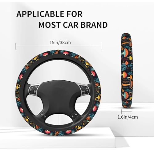 Mushroom Woodland Steering Wheel Cover Mushroom Fern Cute Steering Wheel Cover Woodland Anti-Slip Breathable Universal for 14-15 Inch Car with 2 Pieces Car Coasters for Women Men - color: Mushroom2