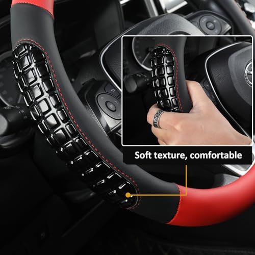 West Llama Nappa Leather Car Steering Wheel Cover Gel Massage,Cool in Summer,Universal 15 inch(Red+Black-Standard Size) - color: F-Red+Black, size: Standard size (14 ½''-15'')