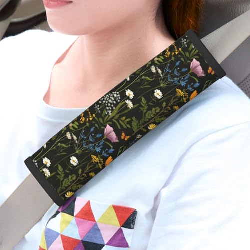 Floral Steering Wheel Cover Elastic Non-Slip Car Steering Wheel Covers with Seat Belt Shoulder Pad for Women Men - color: Floral