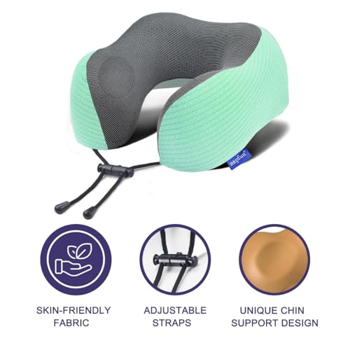 napfun Neck Pillow for Travel with Travel Pouch, Sleep Mask & Earplugs, Memory Foam Airplane Pillow for Headrest Sleep with Eyeshades, Plane Essentials with Eye Blindfold, Turquoise Striped Kit - color: Turquoise Striped Kit