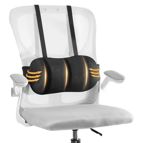 Lumbar Support Pillow for Office Chair & Car,Back Support for Office Chair,Adjustable Straps Securely Fixed Seat (Black) - color: Black for Office Chair