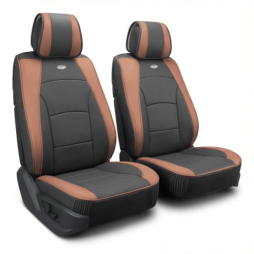 FH Group Car Seat Cover Cushion - 2 Pack Seat Covers for Cars Trucks SUV,) Faux Leather Car Seat Cushions, Waterproof Car Seat Cover Cushion, Universal Fit Car Seat protector Front Set Brown - color: Brown, style: Front Set
