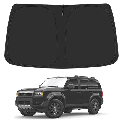 Windshield Sun Shade for 2024 2025 2026 Toyo'ta Land Cruiser Accessories, Foldable Window Sunshade Sun Visor Protector, Front Windshield Sunshade Sun Shield Blocks UV Rays Heat - size: Silver & Black-Fit 2024-2026 Toyota Land Cruiser