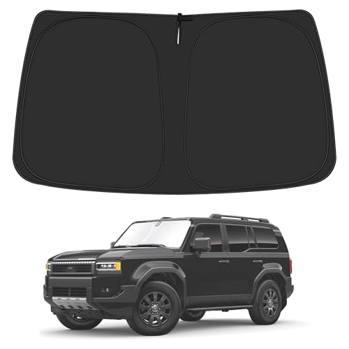 Windshield Sun Shade for 2024 2025 2026 Toyo'ta Land Cruiser Accessories, Foldable Window Sunshade Sun Visor Protector, Front Windshield Sunshade Sun Shield Blocks UV Rays Heat - size: Silver & Black-Fit 2024-2026 Toyota Land Cruiser