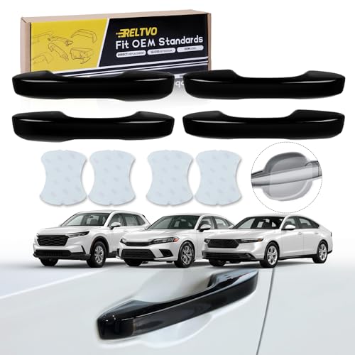 Door Handle Cover Compatible with Honda Civic 2022-2025 11th Gen, Accord/CR-V/HR-V 2023-2025 – Front Pair, Glossy Black Exterior Trim (Glossy Black, Front and Rear Set)