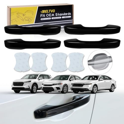 Door Handle Cover Compatible with Honda Civic 2022-2025 11th Gen, Accord/CR-V/HR-V 2023-2025 – Front Pair, Glossy Black Exterior Trim (Glossy Black, Front and Rear Set)