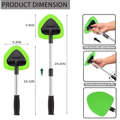 Car Windshield Cleaning Tools, Expandable Car Window Cleaner kit with 4 Reusable Microfiber Pads, Bottles, Windshield Cleaning Wand Tool, Auto Interior Dust Brush, for Trucks, SUVs, RVs etc - color: green