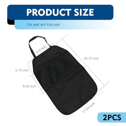 2PCS Kick Mat Back Seat Protector, Seat Back Kick Mat Organizer for Kids with 2 Pocket Storage Organizer, Waterproof Car Backseat Protective Covers for Car, SUV, Minivan or Truck (Black)