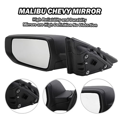 Driver Side View Mirror Compatible with Chevy Malibu 2016 2017 2018 2019 2020 2021 2022 Non Heated Without Signal Light Manual Folding LH - color: 3Pins-Textured Black, size: Left Driver Side