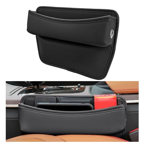 DXNQ Large Capacity Car Seat Gap Filler Organizer, Leather Car Front Seat Slot Storage Box Keeps Car Tidy, Portable Car Seat Gap Filler with 2 Charge Holes for Phones Glasses Keys Cards (Black) - color: Black