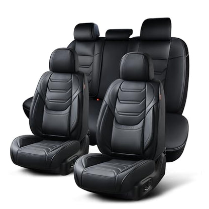 TIEHESYT Car Seat Covers Full Set, Breathable Leather Automotive Front and Rear Seat Covers, Car Seat Protectors Full Set, Compatible with Most Vehicles, SUV (Elegant Black, Front Pair and Rear) - color: Elegant Black, size: Front Pair and Rear Headrestle