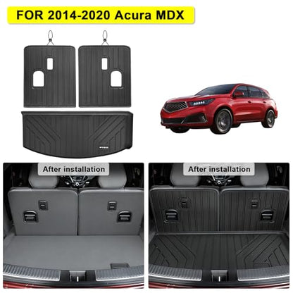 Floor Mats for Acura MDX 2014-2020 (only for 7 Seat, No Hybrid Models) with Trunk Mat & Backrest Mat TPE All Weather Protection 3 Rows Floor Liner & Cargo Liners Accessories - size: For 2014-2020 MDX full set mat